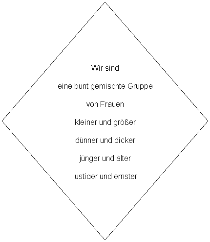 Raute: Wir sind
eine bunt gemischte Gruppe
von Frauen
kleiner und grer
dnner und dicker
jnger und lter
lustiger und ernster
